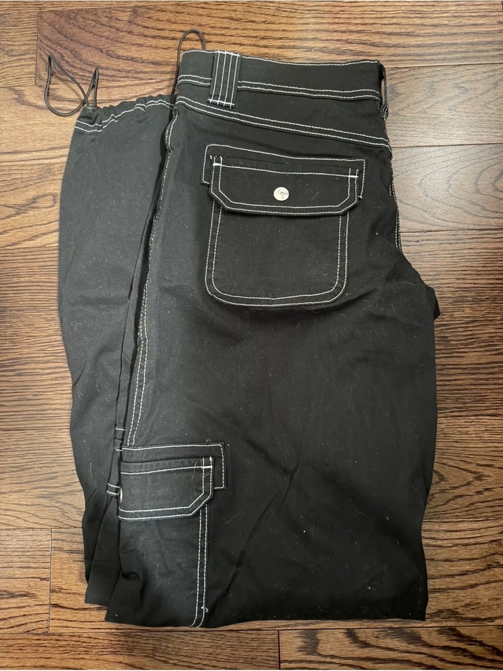 Women’s Black Cargo Pants with Contrast Stitching